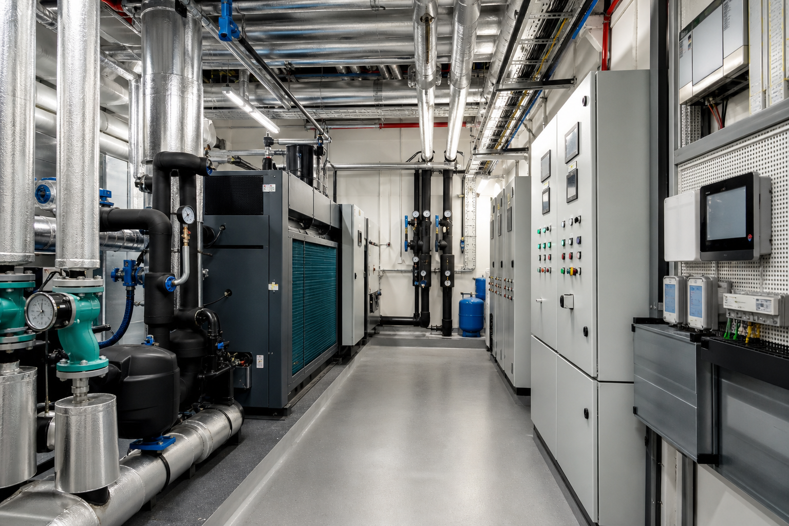 Centrale tecnica con climatizzazione, distribuzione e quadri di controllo